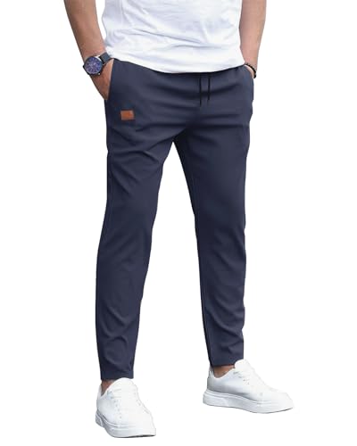 HMIYA Herren Hose Chino Cargo Jogginghose Herren Baumwolle Sporthose Casual Freizeithose Elastische Taille mit Kordelzug Sweatpants Herren mit 4 Taschen(Marineblau,XL) von HMIYA