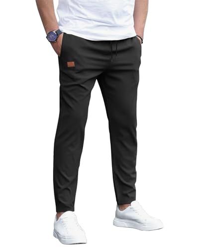 HMIYA Herren Hose Chino Cargo Jogginghose Herren Baumwolle Sporthose Casual Freizeithose Elastische Taille mit Kordelzug Sweatpants Herren mit 4 Taschen(Schwarz,3XL) von HMIYA