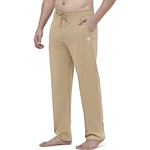 HMIYA Herren Jogginghose Baumwolle Sweathose Lange Atmungsaktiv Sporthose Yogahose Klassische Trainingshose mit Taschen(Khaki,L) von HMIYA