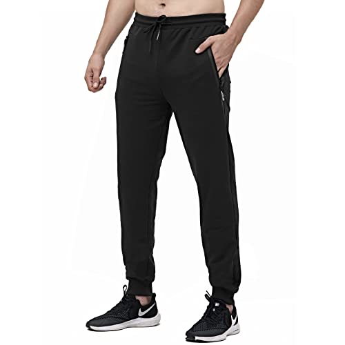 HMIYA Herren Jogginghose Baumwolle Trainingshose Elastische Atmungsaktiv Sporthose mit Reißverschluss（Schwarz，L） von HMIYA