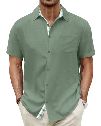 HMIYA Herren Kurzarm Hemd 100% Baumwolle Button Down Freizeithemden Sommer Strand Regular Fit Shirt,Grün,2XL HMIYA Herren Kurzarm Hemd 100% Baumwolle Button Down Freizeithemden Sommer Strand Regular Fit Shirt,Grün,2XL von HMIYA