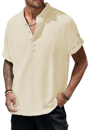 HMIYA Herren Kurzarm Hemd 100% Baumwolle Button Down Sommerhemd Freizeithemd Regular Fit Casual Beach Shirt von HMIYA