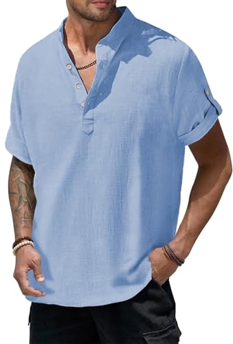 HMIYA Herren Kurzarm Hemd 100% Baumwolle Button Down Sommerhemd Freizeithemd Regular Fit Casual Beach Shirt von HMIYA