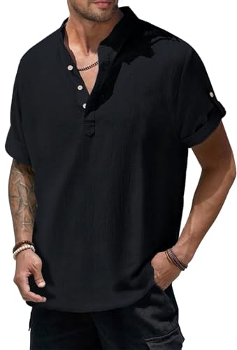 HMIYA Herren Kurzarm Hemd 100% Baumwolle Button Down Sommerhemd Freizeithemd Regular Fit Casual Beach Shirt von HMIYA