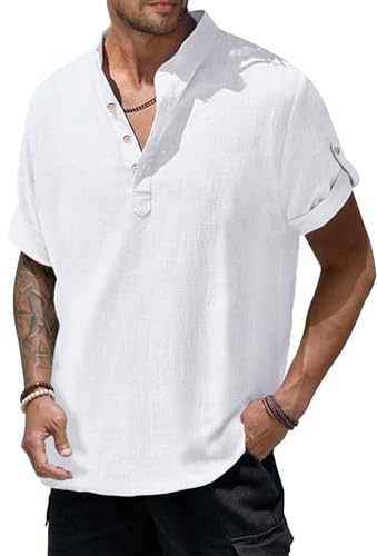 HMIYA Herren Kurzarm Hemd 100% Baumwolle Button Down Sommerhemd Freizeithemd Regular Fit Casual Beach Shirt von HMIYA