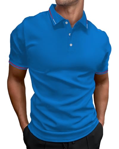 HMIYA Herren Poloshirt-Kontrast Kurzarm Polohemd Male Polo Klassisches,Advanced Blue,4XL von HMIYA
