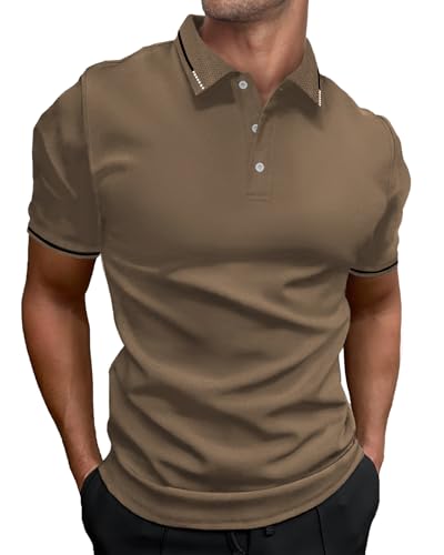 HMIYA Herren Poloshirt-Kontrast Kurzarm Polohemd Male Polo Klassisches,DunkelDunkelkhaki,4X von HMIYA