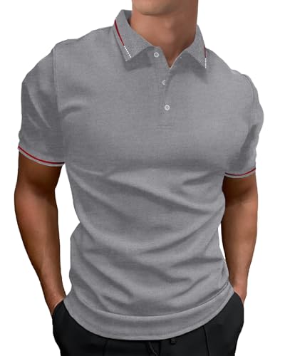 HMIYA Herren Poloshirt-Kontrast Kurzarm Polohemd Male Polo Klassisches,Hellgrau,3XL von HMIYA