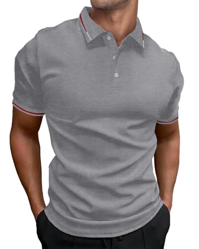 HMIYA Herren Poloshirt-Kontrast Kurzarm Polohemd Male Polo Klassisches,Hellgrau,4XL von HMIYA