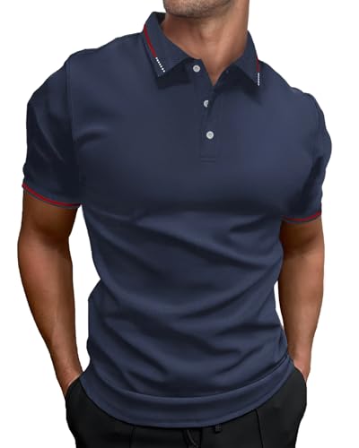 HMIYA Herren Poloshirt-Kontrast Kurzarm Polohemd Male Polo Klassisches,Nebelblau,M von HMIYA