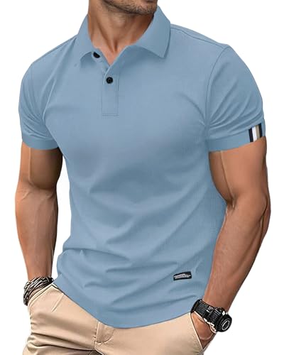 HMIYA Herren Poloshirt Kurzarm Männer Sommer Knopfleiste T-Shirts Basic Golf Polohemd,Blau,L von HMIYA