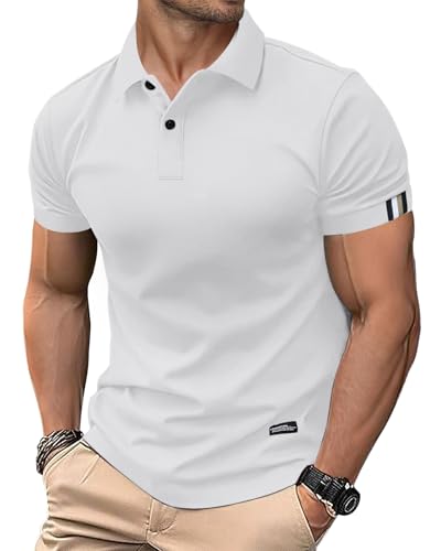 HMIYA Herren Poloshirt Kurzarm Männer Sommer Knopfleiste T-Shirts Basic Golf Polohemd,Weiß,2XL von HMIYA