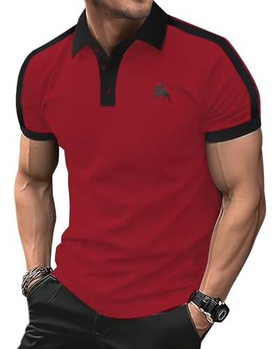 HMIYA Herren Poloshirt Kurzarm Polohemd Logo,Rot,L von HMIYA