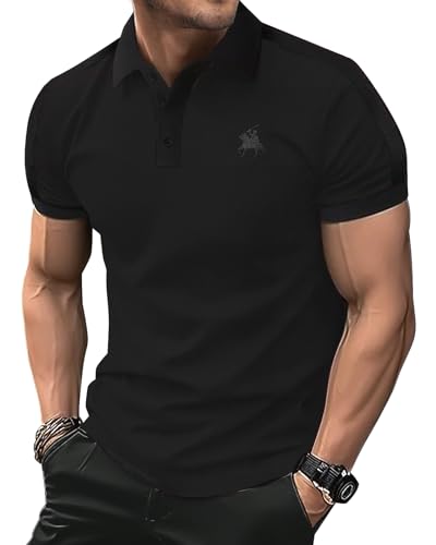 HMIYA Herren Poloshirt Kurzarm Polohemd Logo,Schwarz,L von HMIYA