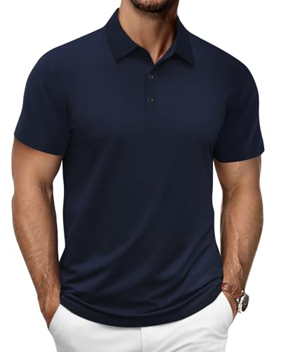 HMIYA Herren Poloshirt Kurzarm Polohemd Sommer Hemd Kragen Kurz Arm Basic 100% Baumwolle T-Shirt,Navyblau,L von HMIYA