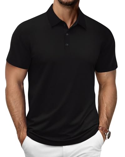 HMIYA Herren Poloshirt Kurzarm Polohemd Sommer Hemd Kragen Kurz Arm Basic 100% Baumwolle T-Shirt,Schwarz,XL von HMIYA