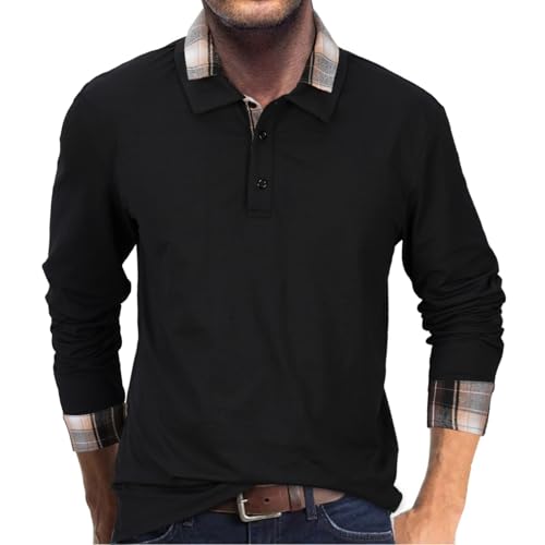 HMIYA Herren Poloshirt-Langarm Karierter Kragen Poloshirt aus Baumwolle atmungsaktiv Golf Casual T-Shirt,Schwarz,M HMIYA Herren Poloshirt-Langarm Karierter Kragen Poloshirt aus Baumwolle atmungsaktiv Golf Casual T-Shirt,Schwarz,M von HMIYA