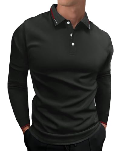 HMIYA Herren Poloshirt-Langarm Poloshirt aus Baumwolle atmungsaktiv Golf Casual T-Shirt,Grau,L von HMIYA