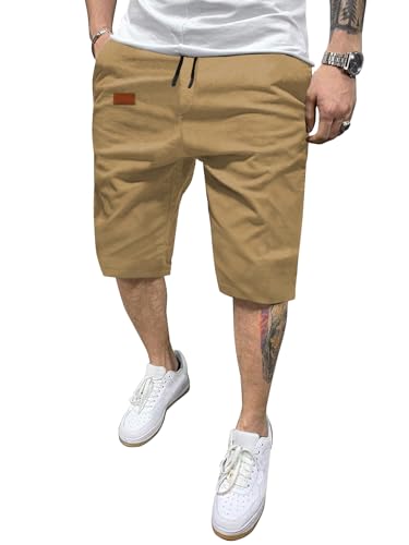 HMIYA Kurze Hosen Herren Shorts Herren Sommer Chino Baumwolle Elastische Taille mit 4 Taschen(Khaki,EU-L) von HMIYA