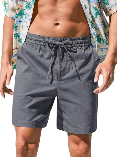 HMIYA Herren Shorts Sommer Leinen Kurze Hosen Lockere Sommershorts Leichte Freizeit Leinenhose mit Taschen Dunkelgrau,3XL von HMIYA