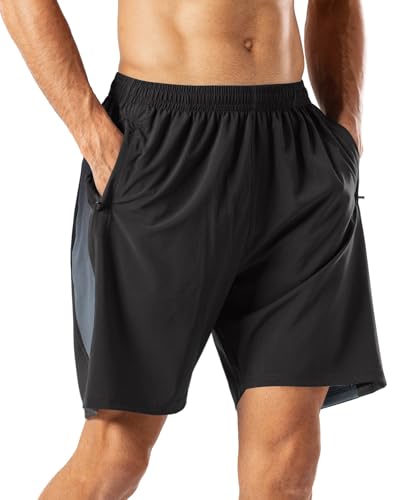 HMIYA Herren Sport Shorts Schnell Trocknend Kurze Hose mit Reißverschlusstasch,Schwarz(Gradient),M von HMIYA