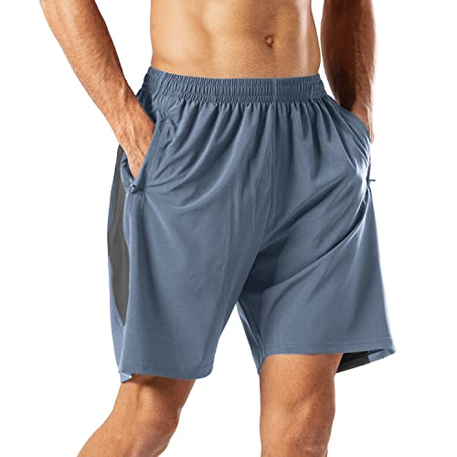 HMIYA Herren Sport Shorts Schnell Trocknend Kurze Hose mit Reißverschlusstasch (Aronablue,L) von HMIYA