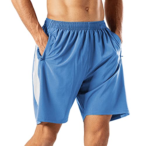 HMIYA Herren Sport Shorts Schnell Trocknend Kurze Hose mit Reißverschlusstasch (Blauer See, 4XL) von HMIYA