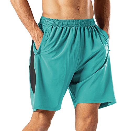 HMIYA Herren Sport Shorts Schnell Trocknend Kurze Hose mit Reißverschlusstasch (Grüner See, 3XL) von HMIYA