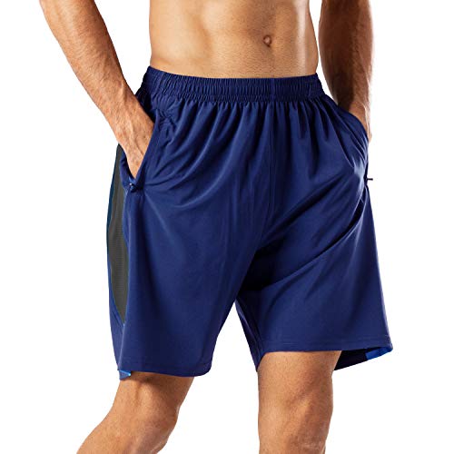 HMIYA Herren Sport Shorts Schnell Trocknend Kurze Hose mit Reißverschlusstasch (Marine Schwarz,XXL) von HMIYA