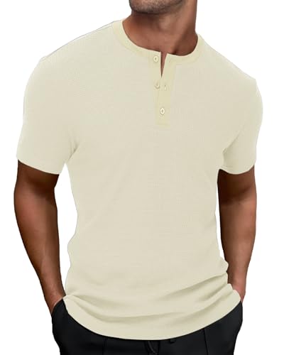 HMIYA Herren T-Shirt mit Henley Hemdkragen aus Waffelpikee – Leichtes Sommer T-Shirt für Freizeit, Business & Alltag von HMIYA
