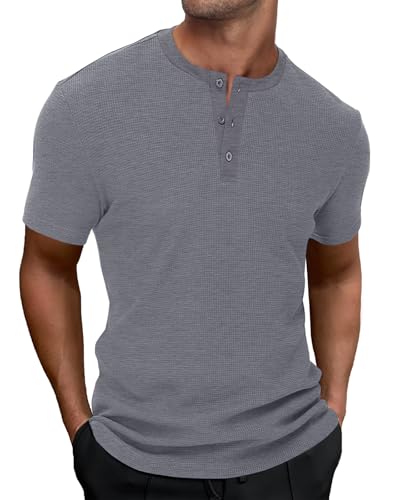 HMIYA Herren T-Shirt mit Henley Hemdkragen aus Waffelpikee – Leichtes Sommer T-Shirt für Freizeit, Business & Alltag von HMIYA