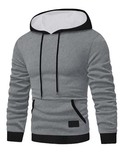 HMIYA Hoodie Herren Pullover Casual Sweatshirt Langarm Baumwolle Kapuzenpullover Sweatjacke mit Kapuze(Hellgrau,M) von HMIYA