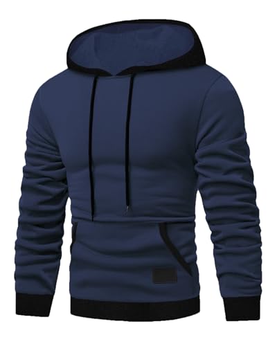 HMIYA Hoodie Herren Pullover Casual Sweatshirt Langarm Baumwolle Kapuzenpullover Sweatjacke mit Kapuze(Marineblau,XXL) von HMIYA