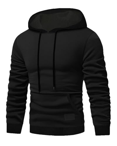 HMIYA Hoodie Herren Pullover Casual Sweatshirt Langarm Baumwolle Kapuzenpullover Sweatjacke mit Kapuze(Schwarz,M) von HMIYA