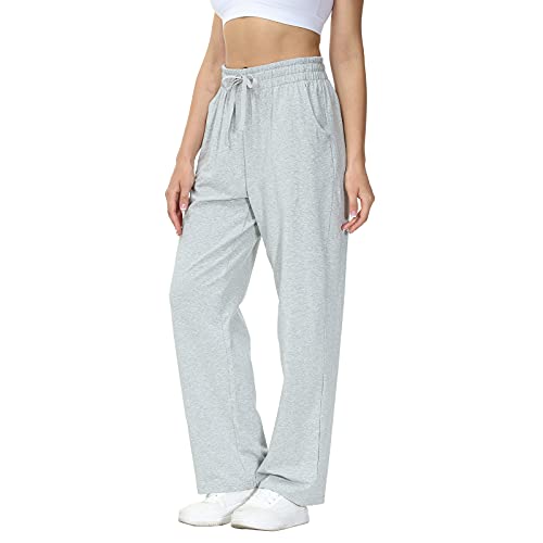 HMIYA Jogginghose Damen Baumwolle Freizeithose Lang offenem Boden Yogahose Sporthose Geradem Bein Hose mit Taschen (Grau XL) von HMIYA