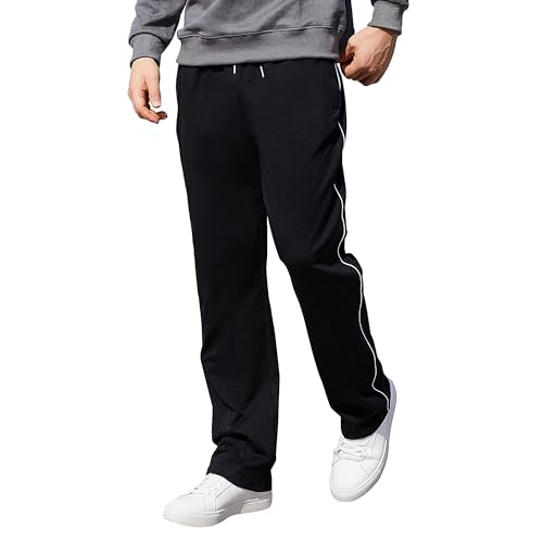 HMIYA Jogginghose Herren Baumwolle Sporthose Lange Sweathose Atmungsaktiv Freizeithose weites Bein Trainingshose mit Reißverschlusstaschen(Schwarz A,4XL) von HMIYA