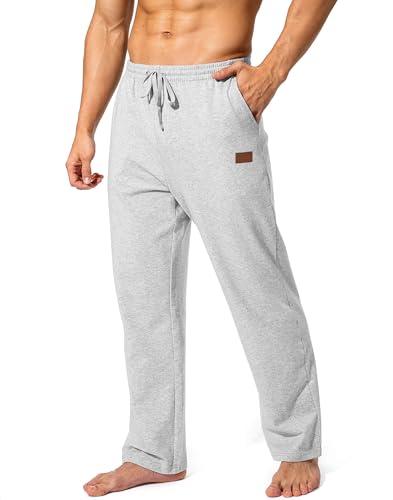 HMIYA Jogginghose Herren Baumwolle Sporthose Lange Sweathose Atmungsaktiv Trainingshose Weites Bein Hosen Freizeithose mit Reißverschlusstaschen(Hellgrau,3XL) von HMIYA