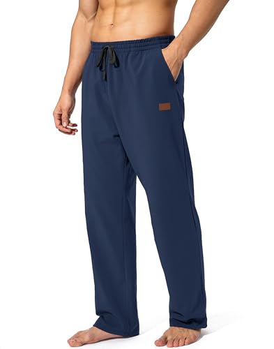 HMIYA Jogginghose Herren Baumwolle Sporthose Lange Sweathose Atmungsaktiv Trainingshose Weites Bein Hosen Freizeithose mit Reißverschlusstaschen(Marine,3XL) von HMIYA