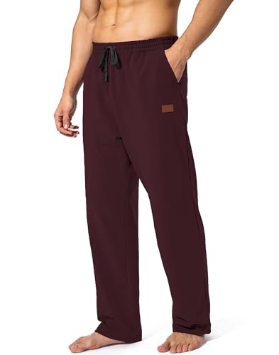 HMIYA Jogginghose Herren Baumwolle Sporthose Lange Sweathose Atmungsaktiv Trainingshose Weites Bein Hosen Freizeithose mit Reißverschlusstaschen(Ziegelrot,M) von HMIYA