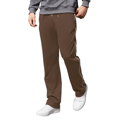 HMIYA Jogginghose Herren Baumwolle Sporthose Lange Sweathose Atmungsaktiv Trainingshose weites Bein Freizeithose mit Reißverschlusstaschen(Dunkelbraun,XL) von HMIYA