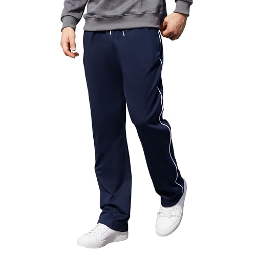 HMIYA Jogginghose Herren Baumwolle Sporthose Lange Sweathose Atmungsaktiv Trainingshose weites Bein Freizeithose mit Reißverschlusstaschen(Marineblau,XXL) von HMIYA