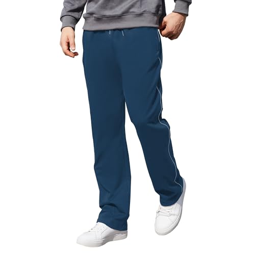 HMIYA Jogginghose Herren Baumwolle Sporthose Lange Sweathose Atmungsaktiv Trainingshose weites Bein Freizeithose mit Reißverschlusstaschen(Pfauenblau,5XL) von HMIYA