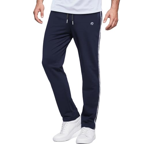 HMIYA Jogginghose Herren Baumwolle Trainingshose Lang Hosen Atmungsaktiv Sporthose mit 3 großen Taschen(Marine,XL) von HMIYA