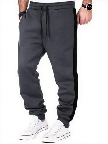 HMIYA Jogginghose Herren Baumwolle Trainingshose Lang Sporthose Klassische Freizeithose Sweathose mit Taschen und Seitenstreifen(Dunkelgrau,XXL) von HMIYA