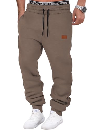 HMIYA Jogginghose Herren Baumwolle Trainingshose Sporthose Freizeithose Lang Hosen Klassische Sweathose mit Taschen(Dunkelbraun,XXL) von HMIYA