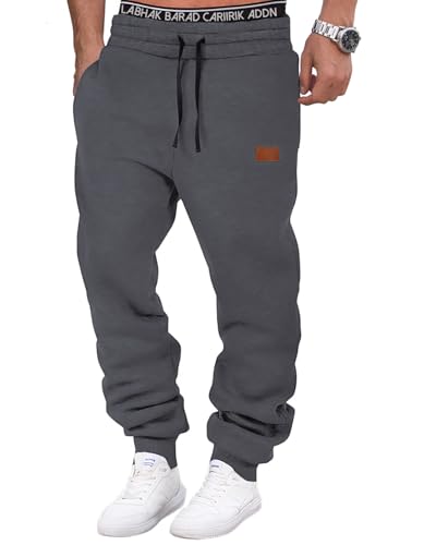 HMIYA Jogginghose Herren Baumwolle Trainingshose Sporthose Freizeithose Lang Hosen Klassische Sweathose mit Taschen(Dunkelgrau,XL) von HMIYA