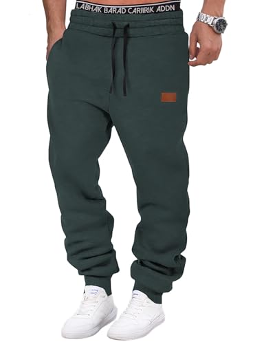 HMIYA Jogginghose Herren Baumwolle Trainingshose Sporthose Freizeithose Lang Hosen Klassische Sweathose mit Taschen(Dunkelgrün,XL) von HMIYA