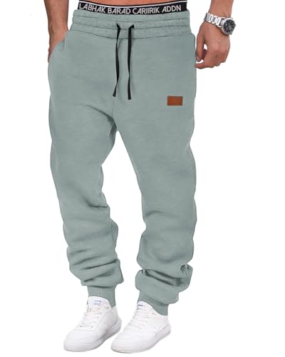 HMIYA Jogginghose Herren Baumwolle Trainingshose Sporthose Freizeithose Lang Hosen Klassische Sweathose mit Taschen(Graugrün,3XL) von HMIYA