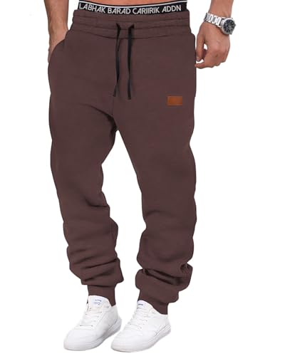 HMIYA Jogginghose Herren Baumwolle Trainingshose Sporthose Freizeithose Lang Hosen Klassische Sweathose mit Taschen(Hellbraun,M) von HMIYA
