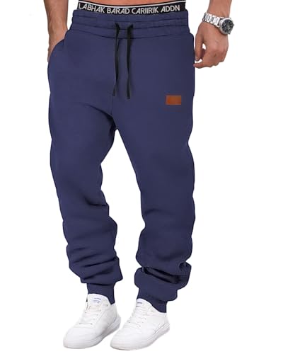 HMIYA Jogginghose Herren Baumwolle Trainingshose Sporthose Freizeithose Lang Hosen Klassische Sweathose mit Taschen(Marine 01,M) von HMIYA